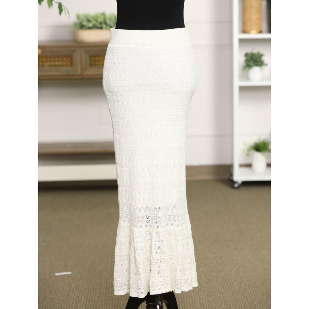House of Harlow 1960 Ivory Crochet Knit Maxi Skirt Tiered Boho Resort Festival M - Picture 2 of 15